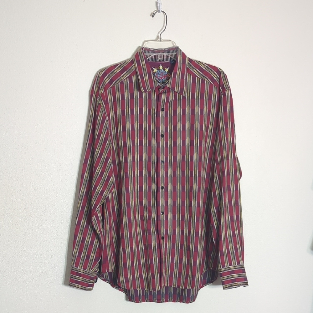 Robert Graham Mens Shirt Button Down Multicolor Plaid Cotton Silk Christmas XL